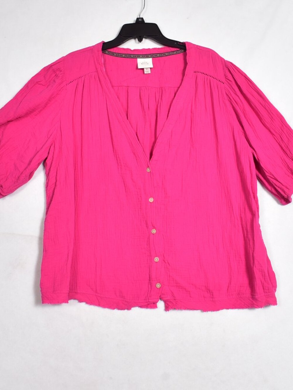 Know Rose Button Up Women's Pink Deep V Neck Blouse Size XL